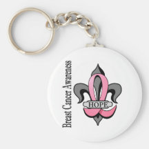 Fleur De Lis Breast Cancer Hope Key Chain