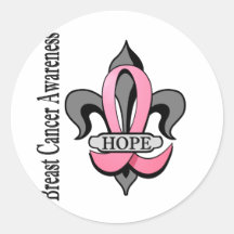 Fleur De Lis Breast Cancer Hope Round Stickers