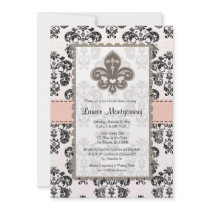 Fleur de Lis Bridal Shower Invitations Pink Black
