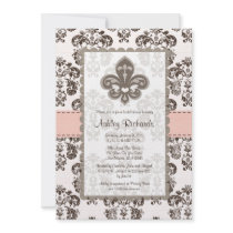 Fleur de Lis Bridal Shower Invitations Pink Brown