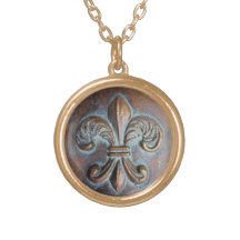 Fleur De Lis, Cuivre-Regard âgé imprimé Pendentif