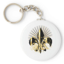 Fleur de Lis, customizable text Key Chain