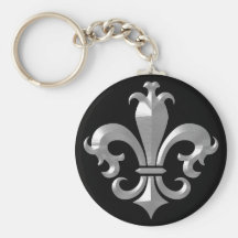Fleur De LIs Fancy Silver Bevel Saints Classic Key Chain