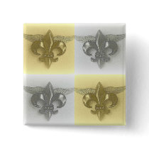 FLEUR DE LIS GOLD AND SILVER COLLAGE PRINT PINBACK BUTTONS