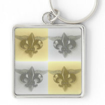 FLEUR DE LIS GOLD AND SILVER COLLAGE PRINT KEYCHAINS
