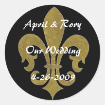fleur de lis gold, April  - Customized Round Sticker