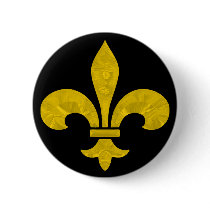 Fleur De Lis Gold Leaf Cut Pinback Buttons
