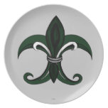 Fleur de lis Green/silver Party Plate
