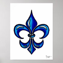 Fleur de Lis in Blue Print