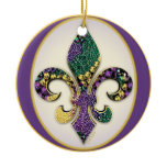 Fleur de lis Mardi Gras beads Christmas Ornament