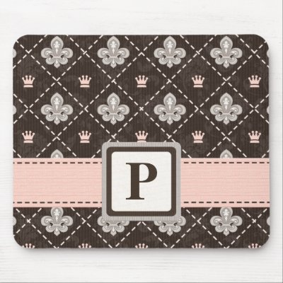Fleur De Lis Monogram Mouse Pad Pink Ribbon by cutecustomgifts