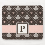 Fleur De Lis Monogram Mouse Pad Pink Ribbon mousepads