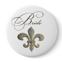 Fleur de lis NOLA Bride Bling Pinback Buttons