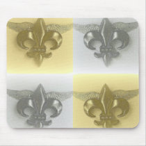 FLEUR DE LIS, SOFT GOLD AND SILVER PRINT - MOUSE PADS