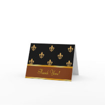 Fleur-de-lis Thank You Note Card Gold Black 5.6x4