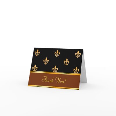 Fleur-de-lis Thank You Note Card Gold Black 5.6x4 by designbyMARCELLE