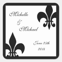 Fleur de Lis Wedding Black White Sticker
