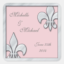 Fleur de Lis Wedding  Silver and Pink Stickers