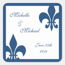 Fleur de Lis Wedding Stickers Monaco Blue