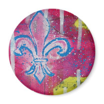 Fleur de Lis with Magenta, Blue and Yellow Fridge Magnets