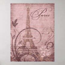 Fleur de Paris Eiffel Tower 30"x40" pink Posters