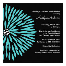 Fleur de turquoise à l'invitation nuptiale noire d