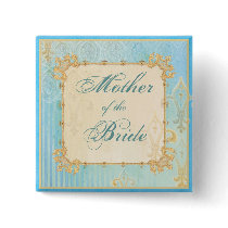 Fleur di Lys Damask 2 Blue - Bridal Party Button