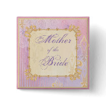 Fleur di Lys Damask 2 Blue - Bridal Party Button
