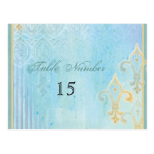 Fleur di Lys Damask 2 Blue - Table Number Cards Postcard