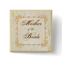 Fleur di Lys Damask 2 Cream - Bridal Party Button