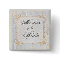Fleur di Lys Damask 2 grey - Bridal Party Button