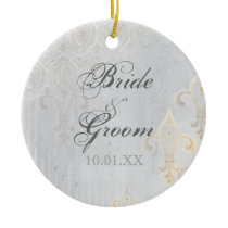 Fleur di Lys Damask 2 Grey - Wedding Ornament