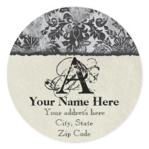 Fleur di Lys Damask Black Address Stickers