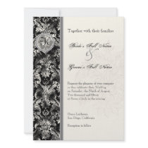 Fleur di Lys Damask - Black Wedding Invitation