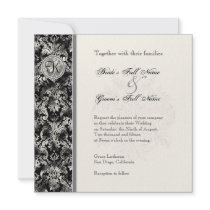 Fleur di Lys Damask - Black Wedding Invitation