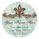 Fleur di Lys Damask Brown Address Stickers