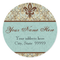 Fleur di Lys Damask Brown Address Stickers