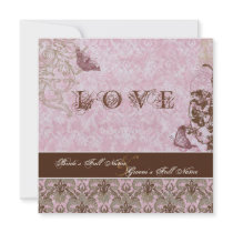 Fleur di Lys Damask Pink Brown Butterfly Wedding Announcements