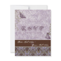 Fleur di Lys Damask - Purple RSVP Response Card Announcements