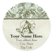 Fleur di Lys Damask Sage Green Address Stickers