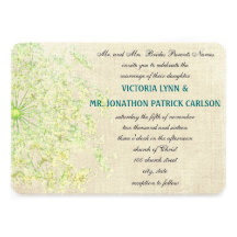 Fleur sauvage Teal, dentelle de la Reine Anne jaun Invitations Personnalisées
