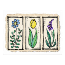 Fleurs de croquis de stylo et d'encre d'aquarelle cartes postales