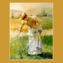 Fleurs de cueillette de femme cartes postales