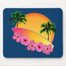 Fleurs de planche de surf et de ketmie tapis de souris