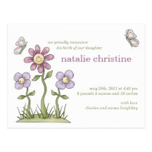 Fleurs et papillons • Faire-part de bébé Cartes Postales
