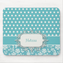 Fleurs et pois de turquoise tapis de souris