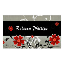 Fleurs et silhouette rouges sur le carte de visite