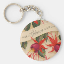 Fleurs glorieuses vintages de joyeux anniversaire porte-clef