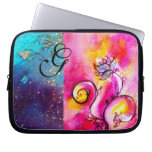 FLEURS LUNATIQUES rose, bleu, sarcelle d'hiver, ja Housses Pour Ordinateur Portable