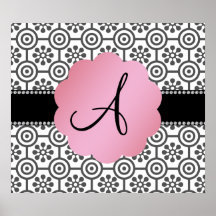 Fleurs noires et blanches de monogramme affiches